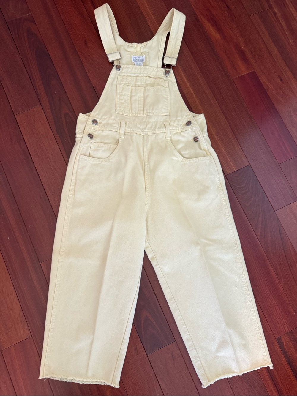 RARE Vtg 90s Moda INTL XS London Jean Soft Yellow Crop Bib Overalls USA Y2K